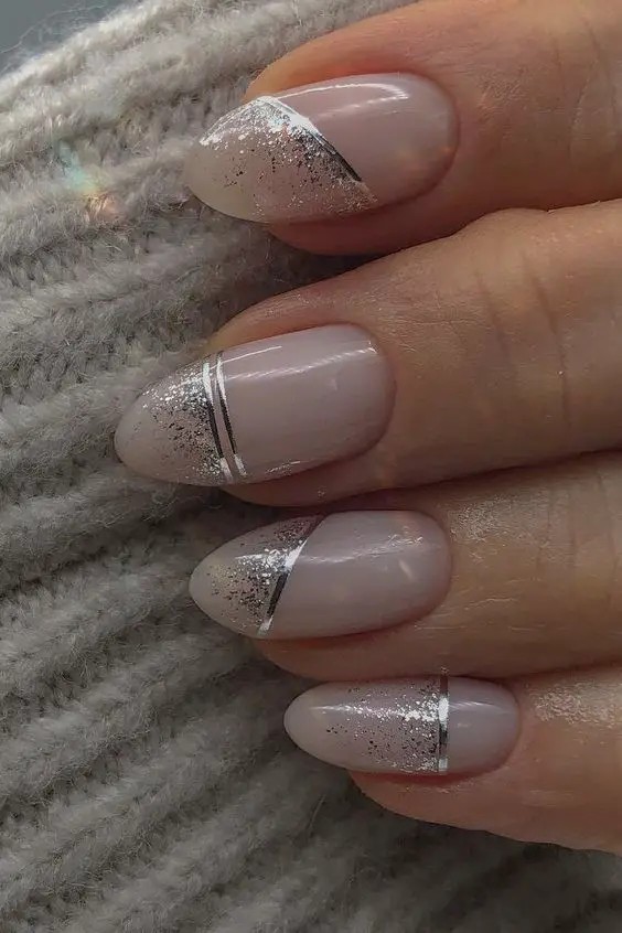 Silver Geometric Nail Art: