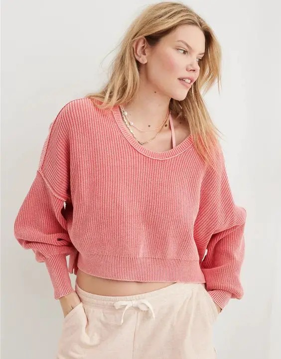 Coral Pink Cropped Sweater and Lounge Pants