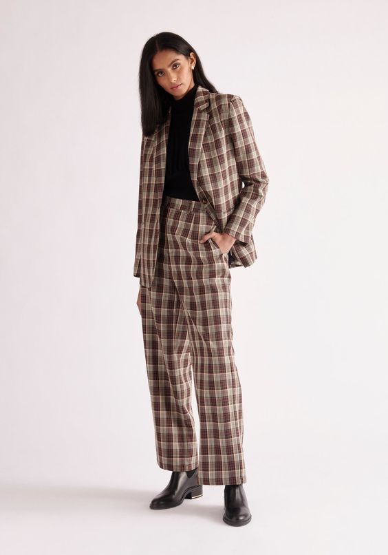 Plaid Blazer and Tailored Trousers