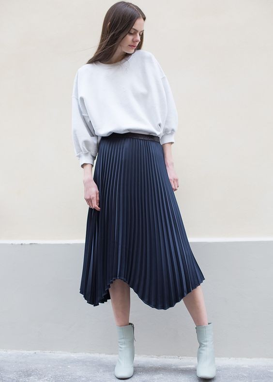 Chambray Shirt and Pleated Midi Skirt: