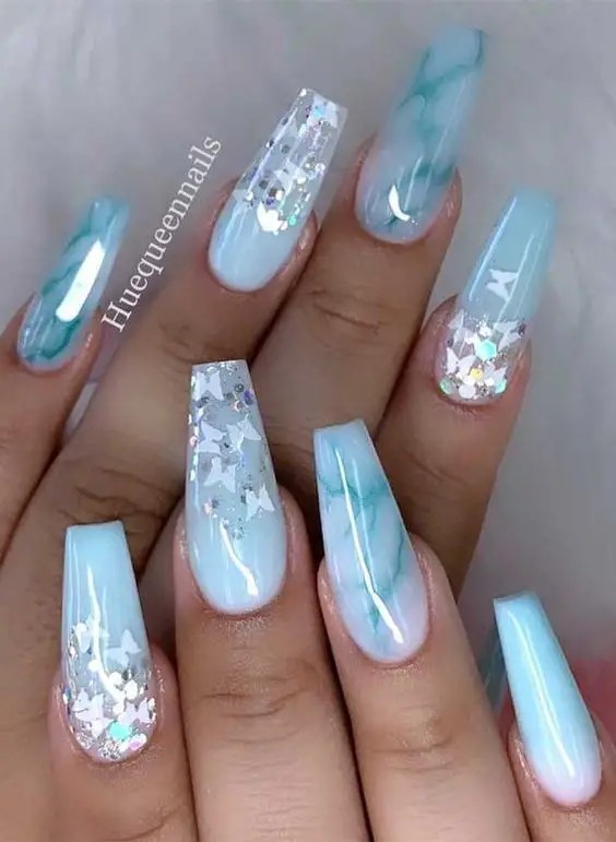 Glittering Icicle Coffin Nails: