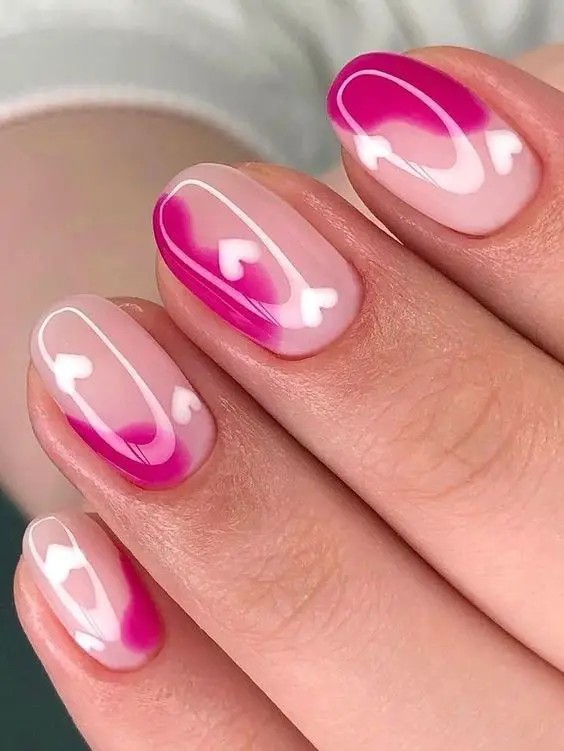 Pink Heart Nail Art: