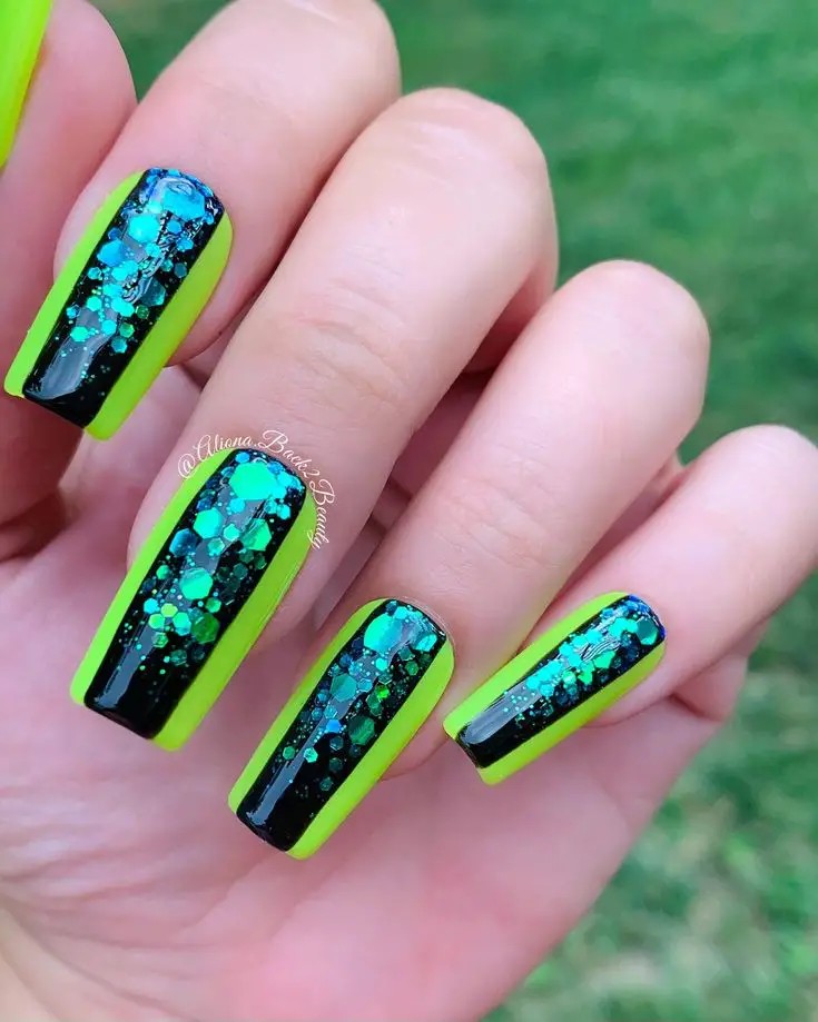 Neon Green with Glitter Accents: