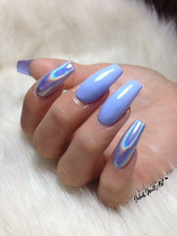 Blue Chrome Ballerina Nails