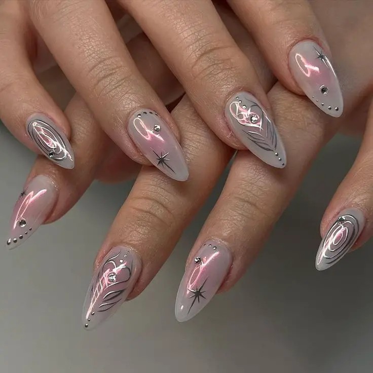 Silver Holo Almond Nails: