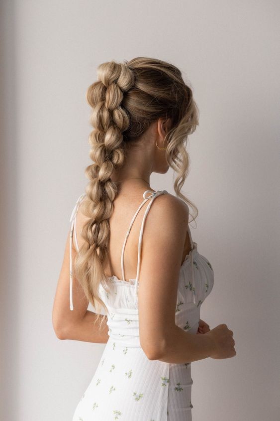 Braided Ponytail with Curtain Bangs