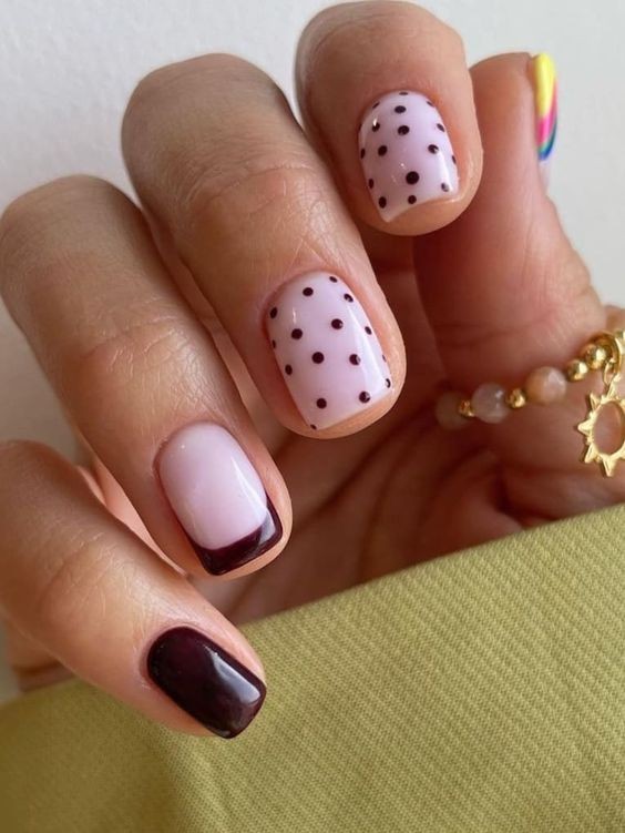 French Tips with Polka Dots: