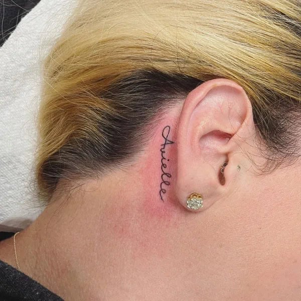 Name Tattoo Behind the Ear