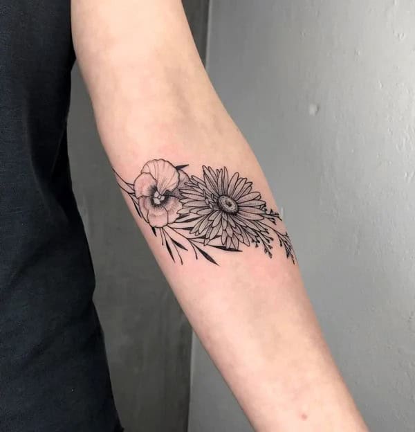 Black and White September Birth Flower Tattoo