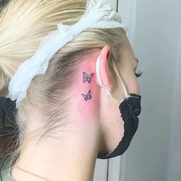 Watercolor Butterfly Tattoo Behind The Ear