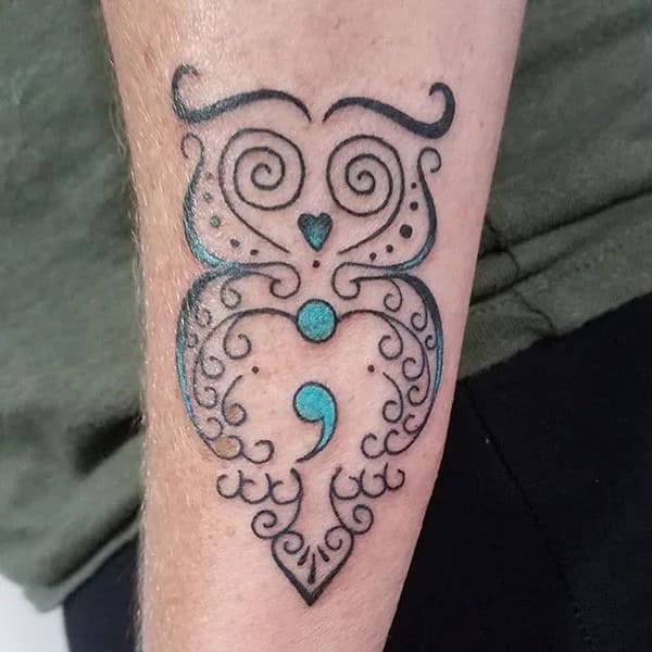 Owl Semicolon Tattoo