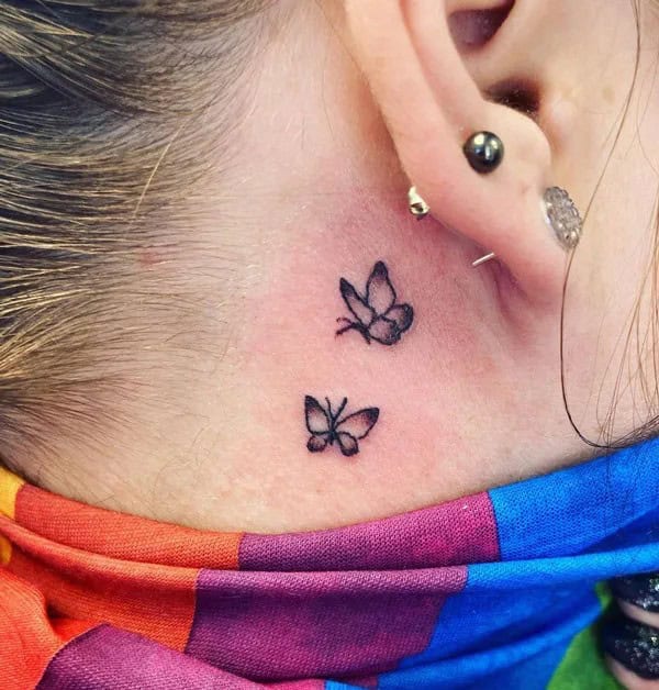 Watercolor Butterfly Tattoo Behind The Ear