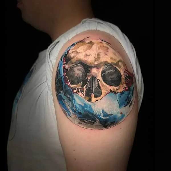 Earth and Skull Tattoo