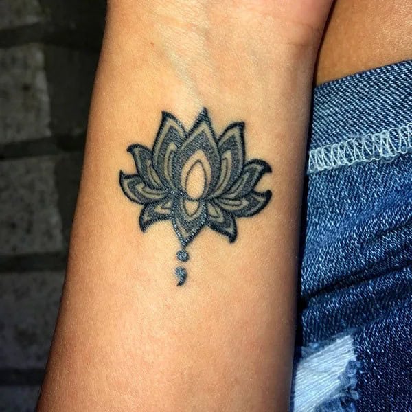 Lotus Flower Semicolon Tattoo