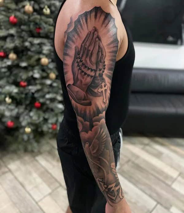 Praying Hands Sleeve Tattoo