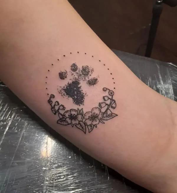 May Birth Flower Paw Tattoo