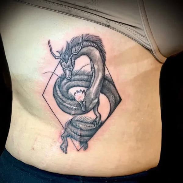 Geometric Chinese dragon tattoo