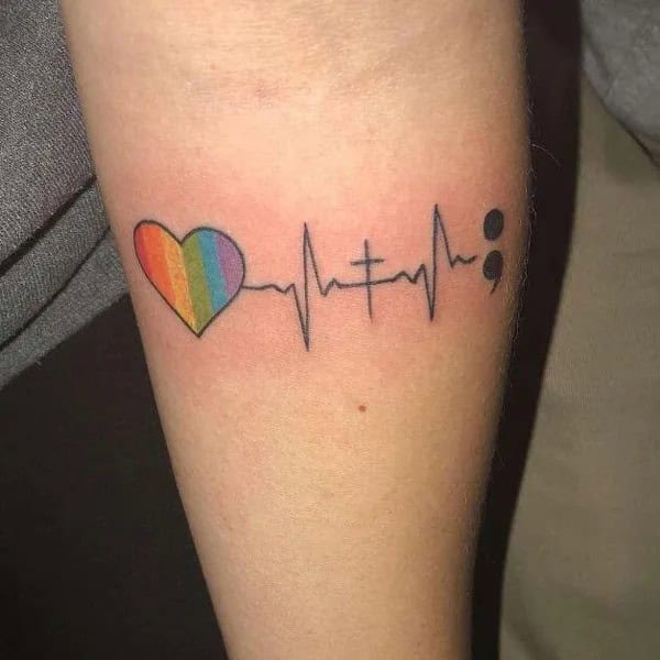 Semicolon Heartbeat Tattoo