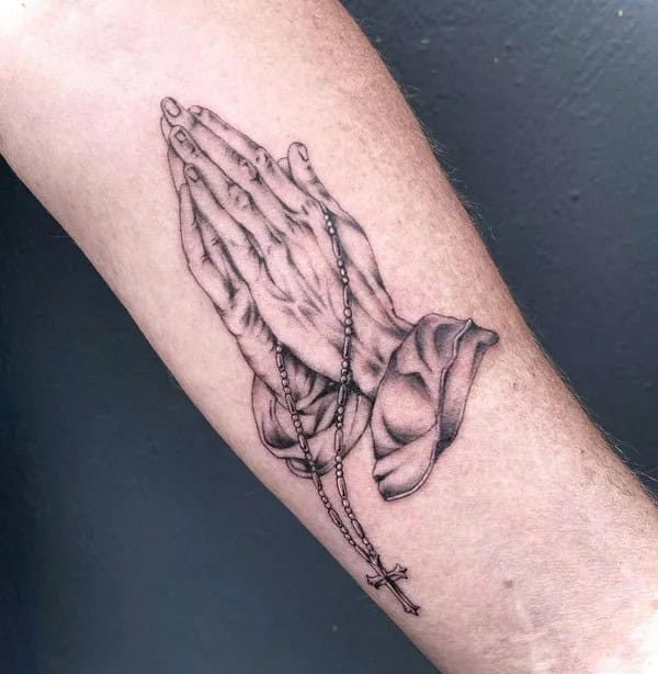 Praying Hands Rosary Tattoo