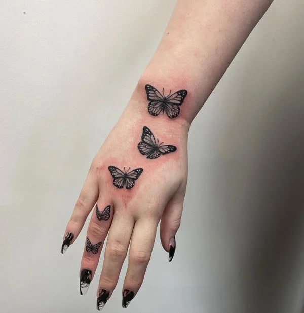 Semicolon Butterfly Hand Tattoo