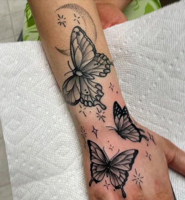 Semicolon Butterfly Hand Tattoo