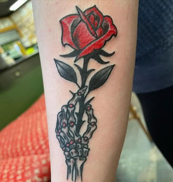 Rose Skeleton Hand Tattoo