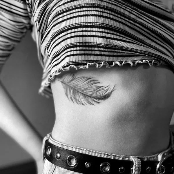 Feather Tattoo Under Breast