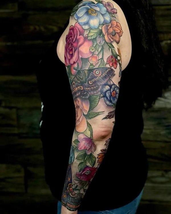 Birth Flower Sleeve Tattoo