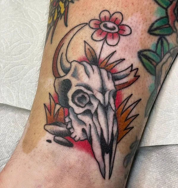 Traditional Bull Skull Tattoo