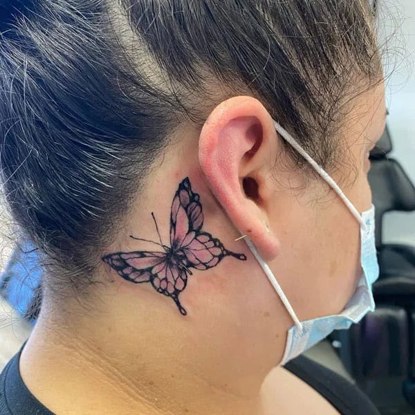 Watercolor Butterfly Tattoo Behind The Ear