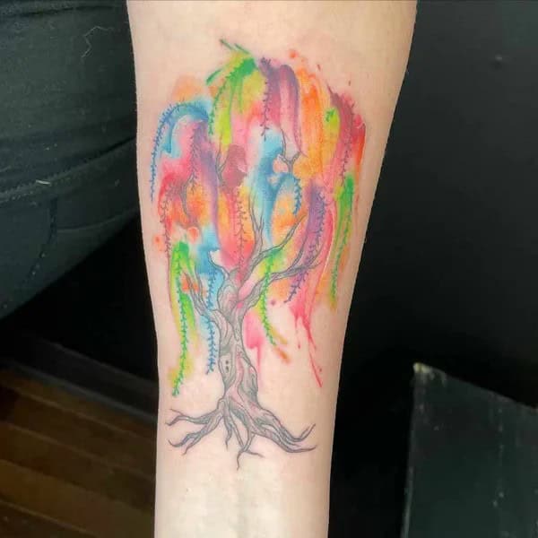 Watercolor Willow Tree Tattoo