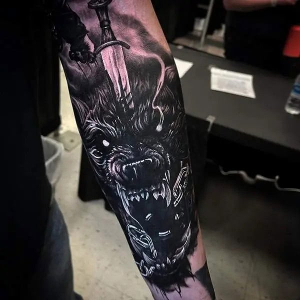 Blackwork Fenrir Tattoo