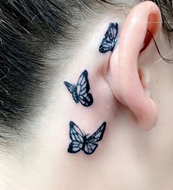 Watercolor Butterfly Tattoo Behind The Ear