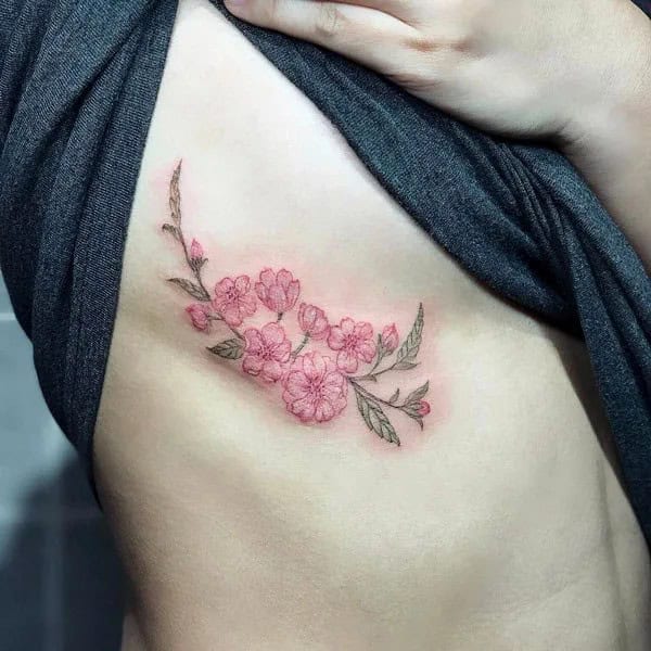 Cherry Blossom Under Breast Tattoo