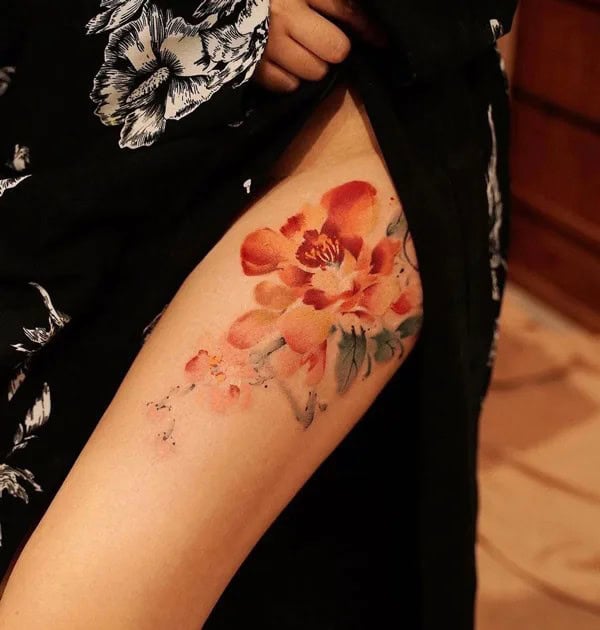 Watercolor Peony Tattoo