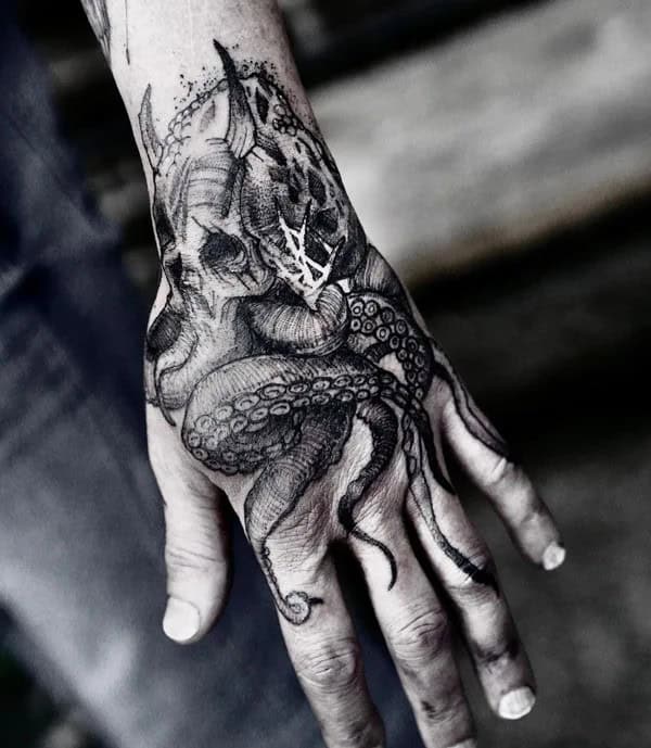 Kraken Hand Tattoo