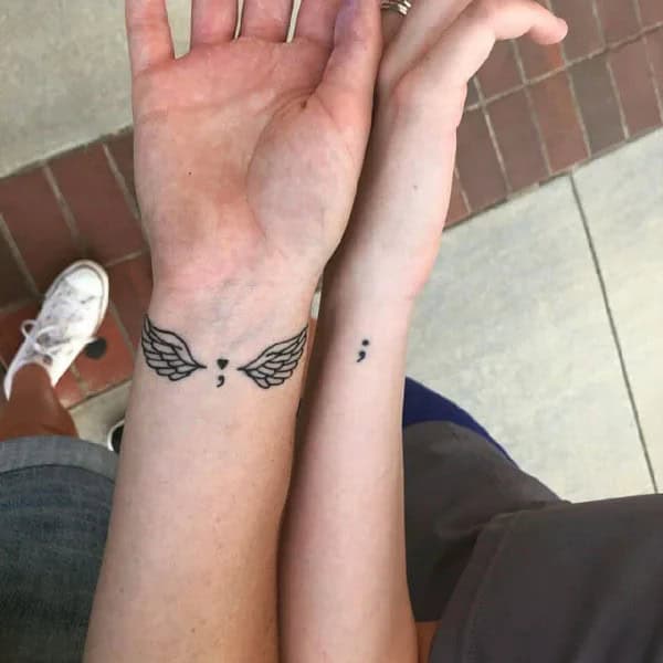 Semicolon Tattoo with Wings