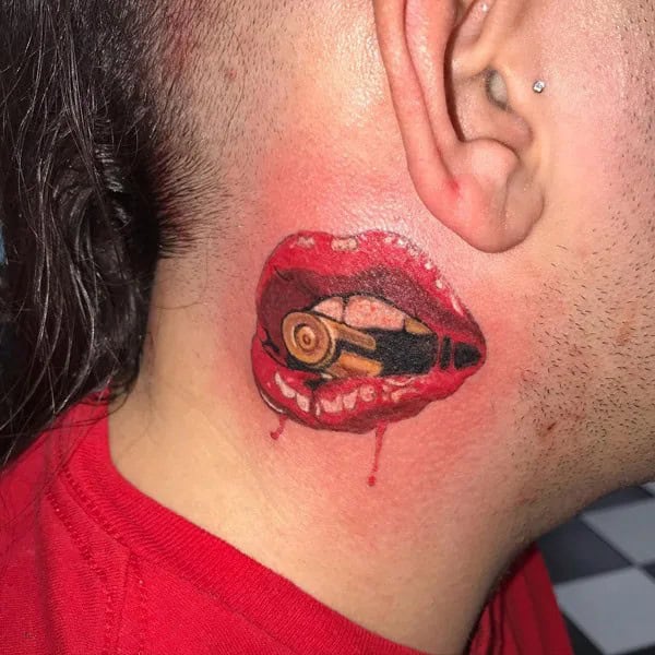 Edgy Neck Lip Tattoo