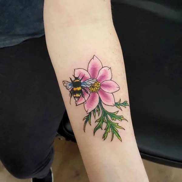 Flower and Bee Tattoo