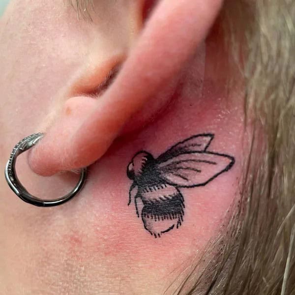 Bee Tattoo Behind Ear