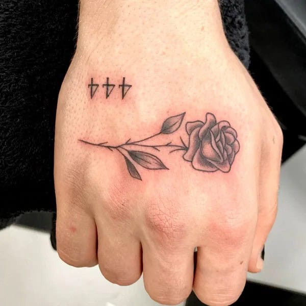 444 And Rose Tattoo On Hand