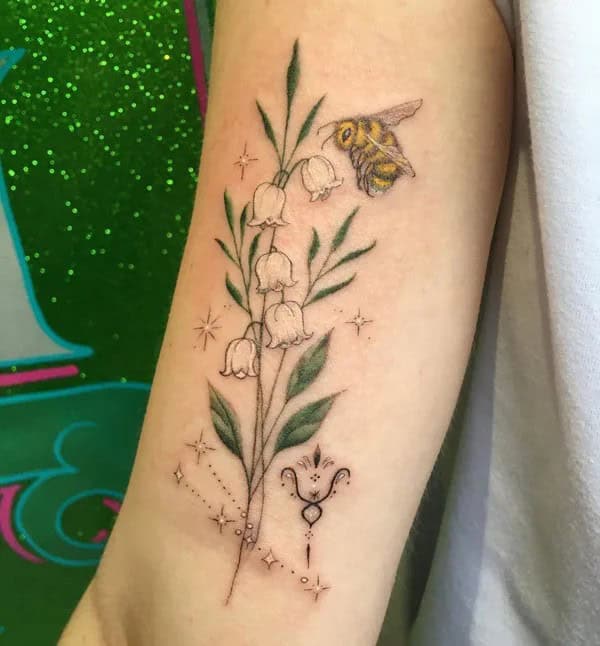 May Birth Flower and Bee Tattoo