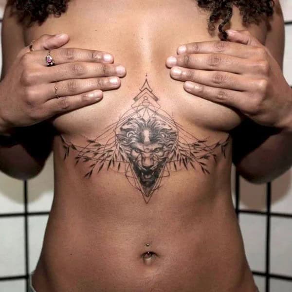 Lion Under Breast Tattoo