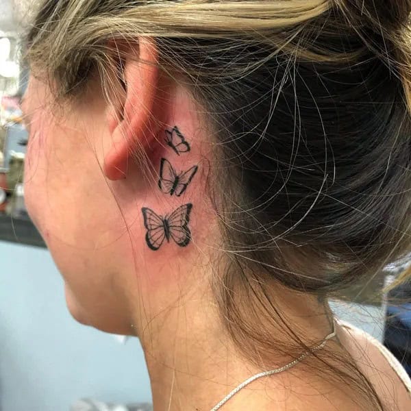 Watercolor Butterfly Tattoo Behind The Ear