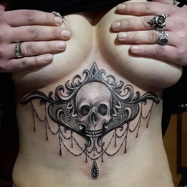 Skull Underboob Tattoo