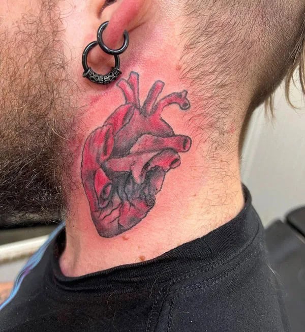 Anatomical Heart Tattoo On Chest