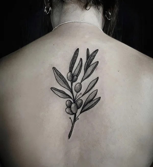 Olive Branch Back Tattoo