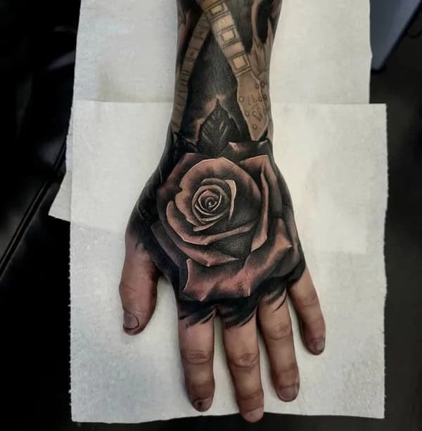 Black Rose Tattoo on the Hand