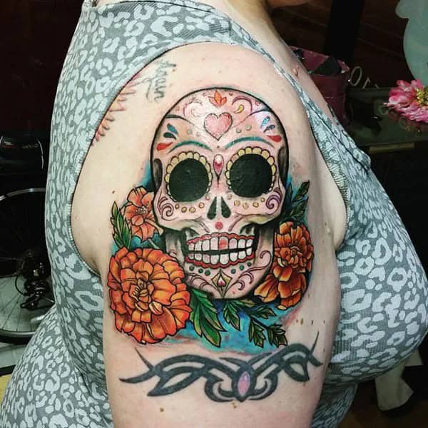 Sugar Skull Marigold Tattoo