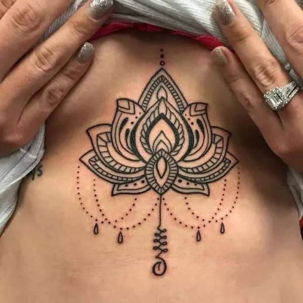 Lotus Sternum Tattoo